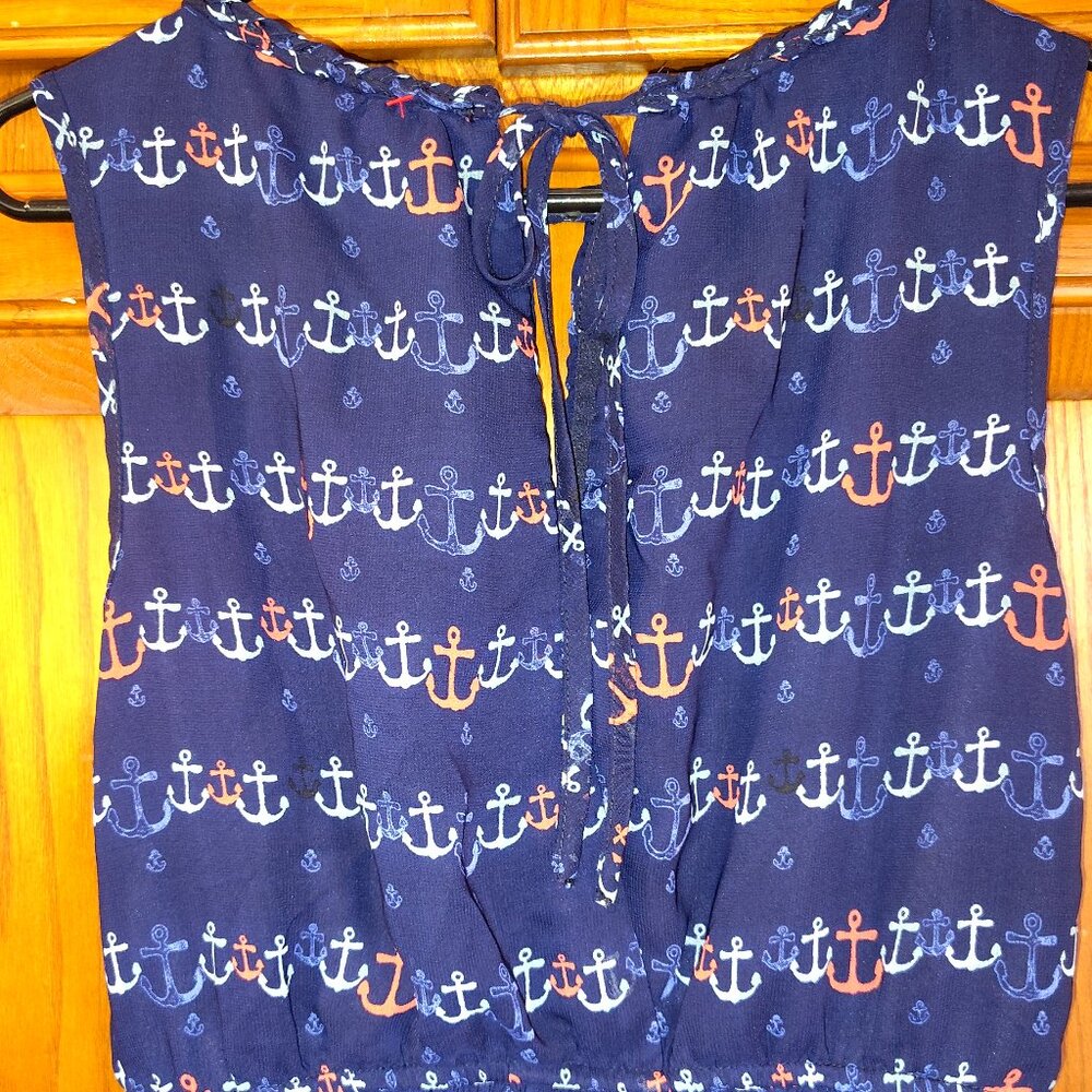 Maison Jules Blue & Red Anchor Midi Dress Womens M Keyhole Tieback - Picture 2 of 7